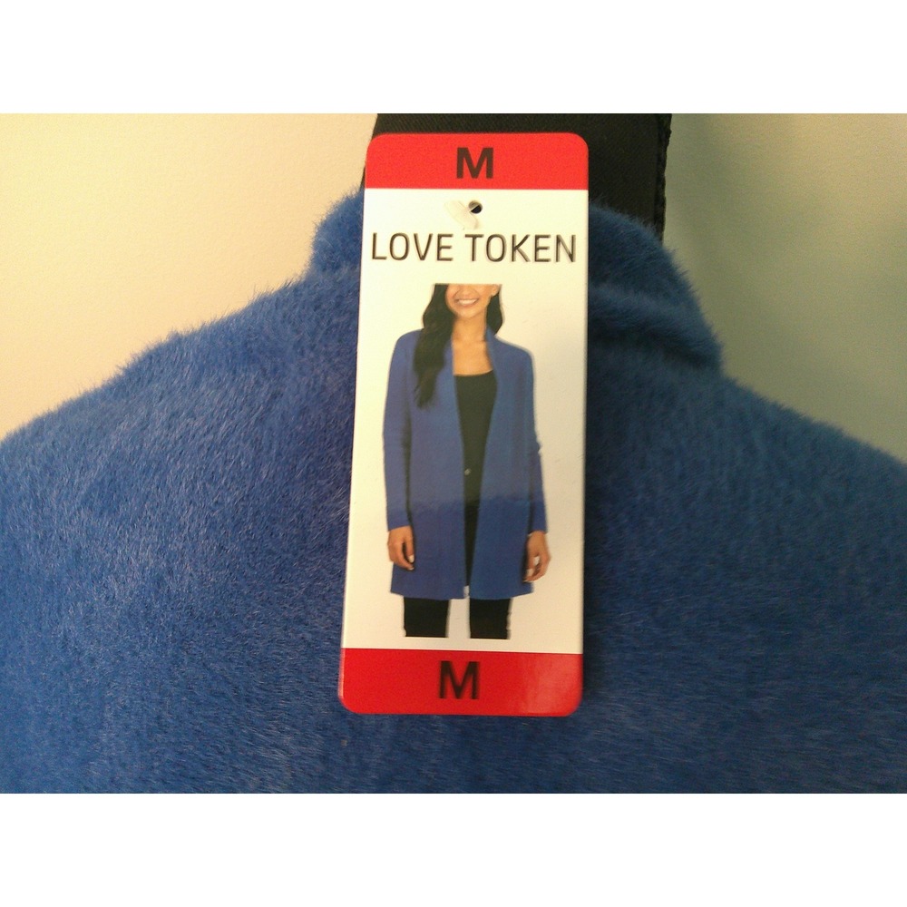 Love Token‎ Cardigan Womens Medium Blue NEW Fuzzy Eyelash Knit Open Front Pocket - Picture 4 of 9